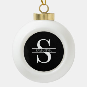 Personalised Elegant Black and White Ceramic Ball Christmas Ornament