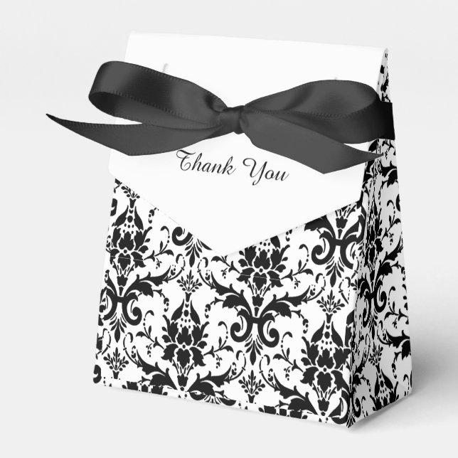 Personalised Elegant Black and White Damask Favour Box (Front Side)