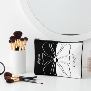 Personalised, Elegant Black and White Floral Art Accessory Pouch