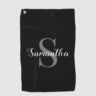 Personalised Elegant Black and White Monogram Name Golf Towel