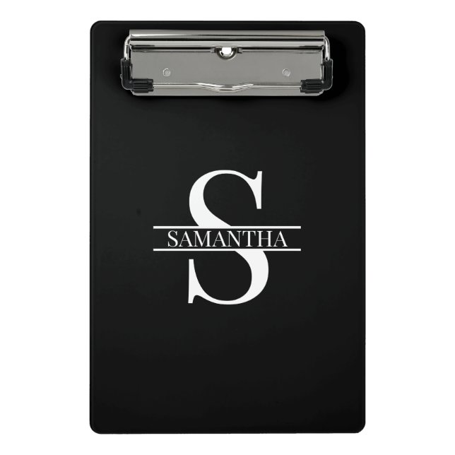 Personalised Elegant Black and White Monogram Name Mini Clipboard (Front)