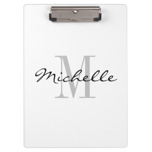 Personalised elegant black and white name monogram clipboard