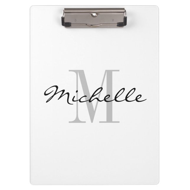 Personalised elegant black and white name monogram clipboard (Front)