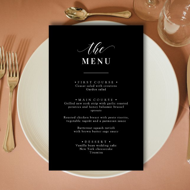 Personalised Elegant Black and White Wedding Menu (Creator Uploaded)