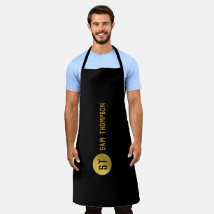 Personalised Elegant Black & Gold Modern Monogram Apron
