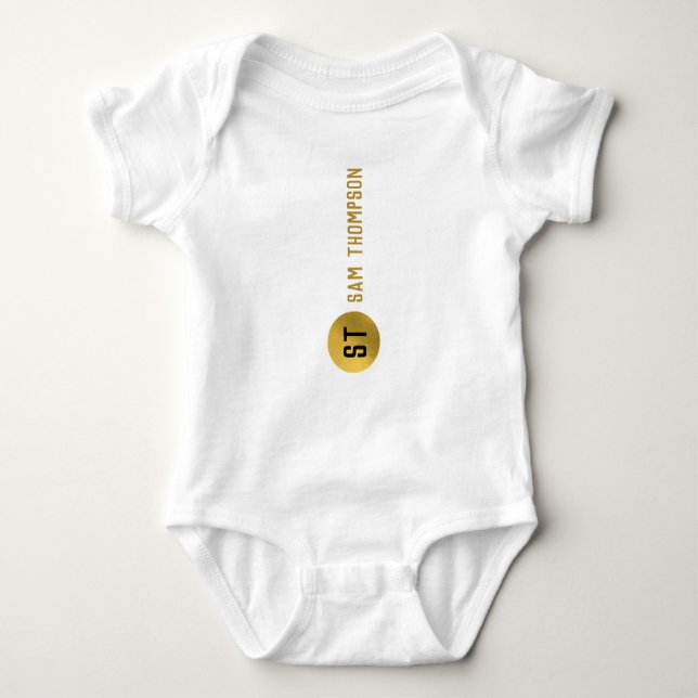 Personalised Elegant Black & Gold Modern Monogram Baby Bodysuit (Front)