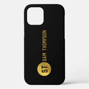 Personalised Elegant Black & Gold Modern Monogram iPhone 12 Case