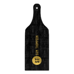 Personalised Elegant Black & Gold Modern Monogram Cutting Board