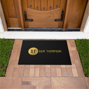 Personalised Elegant Black & Gold Modern Monogram Doormat