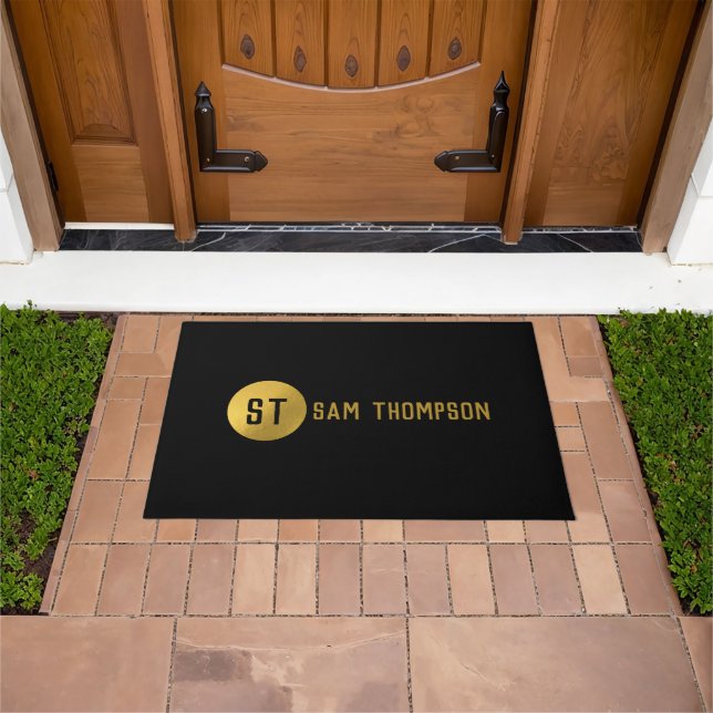 Personalised Elegant Black & Gold Modern Monogram Doormat (Outdoor)