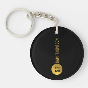 Personalised Elegant Black & Gold Modern Monogram Key Ring