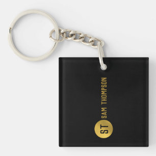 Personalised Elegant Black & Gold Modern Monogram Key Ring
