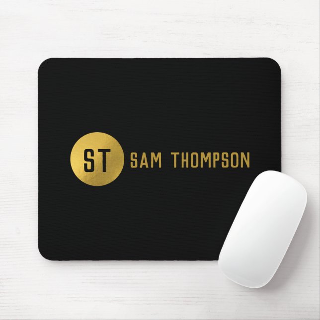 Personalised Elegant Black & Gold Modern Monogram Mouse Pad (With Mouse)