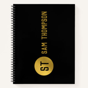 Personalised Elegant Black & Gold Modern Monogram Notebook