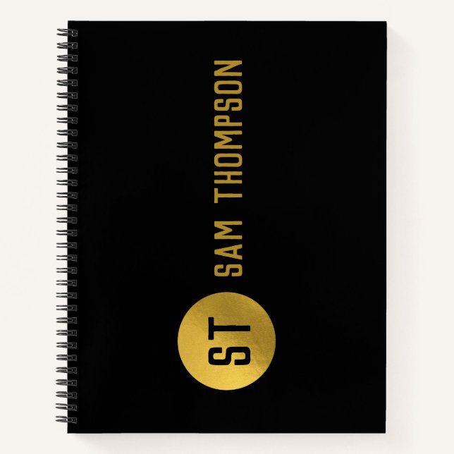 Personalised Elegant Black & Gold Modern Monogram Notebook (Front)