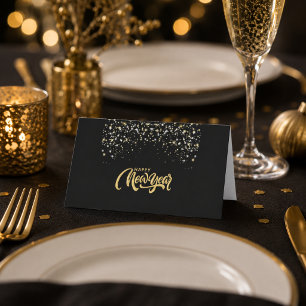 Personalised Elegant Black Gold New Year Place Card