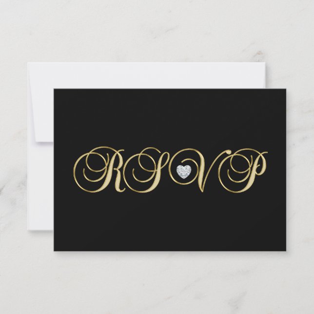 Personalised Elegant Black Gold RSVP Wedding Card (Front)