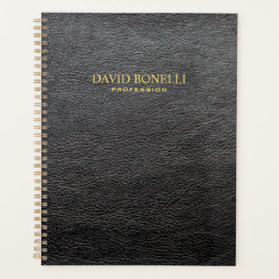 Personalised Elegant Black Leather Masculine Planner