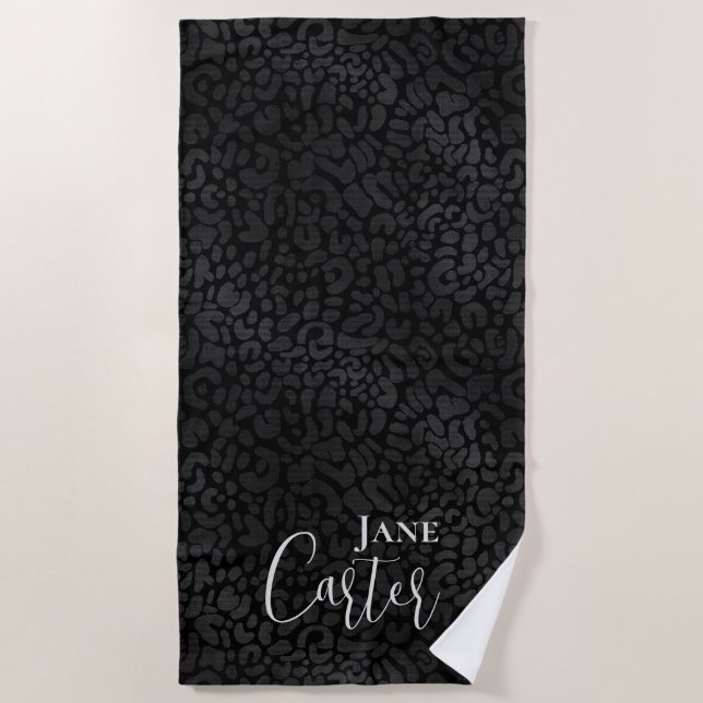 Personalised Elegant Black Leopard Beach Towel (Front)