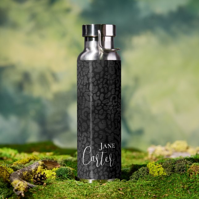 Personalised Elegant Black Leopard Water Bottle (Outdoor)