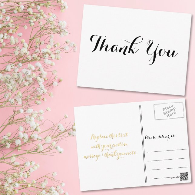 Personalised Elegant Black Script White Thank You Postcard (Personalized Elegant Black Script White Thank You Postcard)