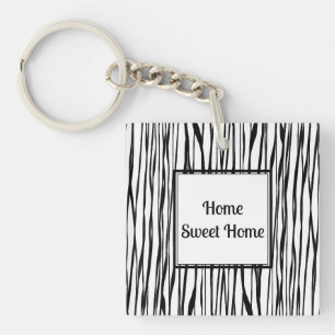 Personalised Elegant Black White Abstract Fine Art Key Ring