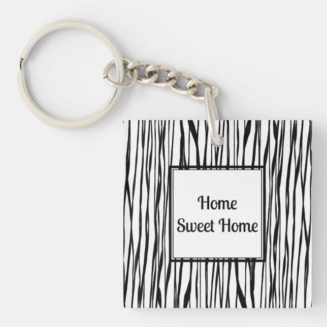 Personalised Elegant Black White Abstract Fine Art Key Ring (Front)