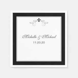 Personalised Elegant Black White Fleur de Lis Napkin