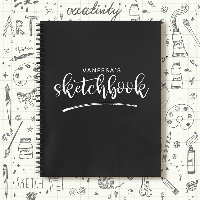 Personalised Elegant Black White Sketchbook Notebook (Creator Uploaded)