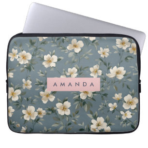 Personalised Elegant Blue Almond Blossom  Laptop Sleeve