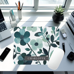 Personalised Elegant Blue Aqua Floral Mousepad