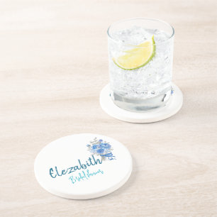 Personalised Elegant Blue Floral Bridal Shower   Coaster