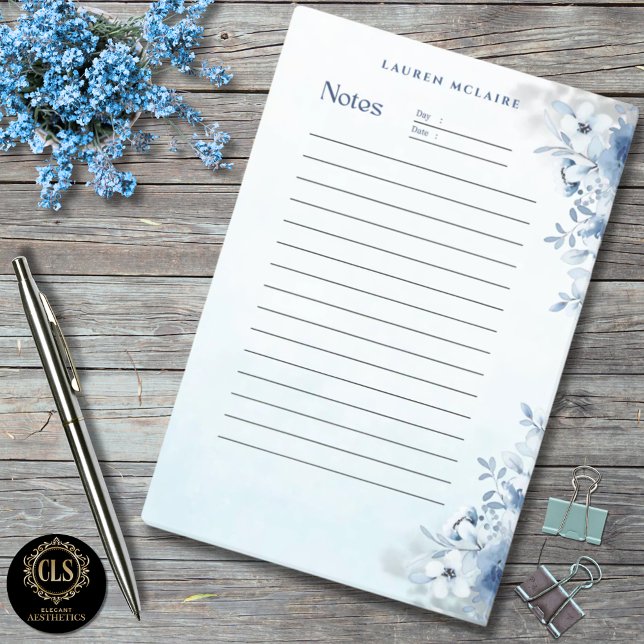 Personalised Elegant Blue Flowers Post-It® Notes (Creator Uploaded)