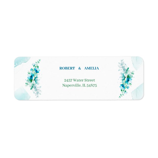 Personalised Elegant Blue Flowers Return Address Return Address Label (Front)