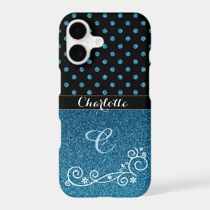 Personalised Elegant Blue Glitter Monogram Name