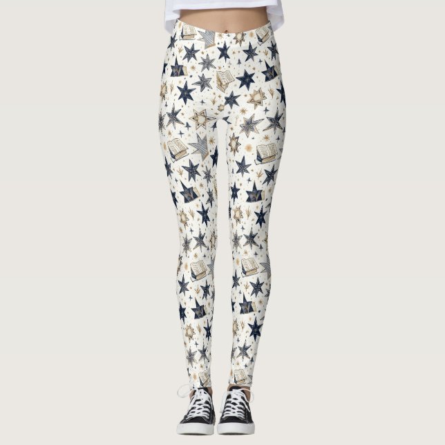 Personalised Elegant Blue & Gold Stars Pattern (8) Leggings (Front)