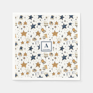 Personalised Elegant Blue & Gold Stars Pattern (9) Napkin