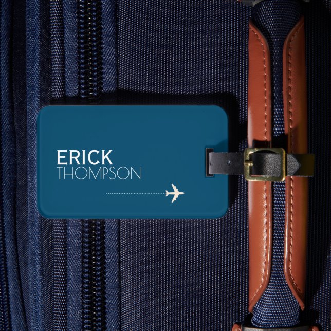 Personalised Elegant Blue Luggage Tag (Front Insitu 4)
