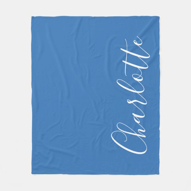 Personalised Elegant Blue Minimalist Script Name Fleece Blanket (Front)