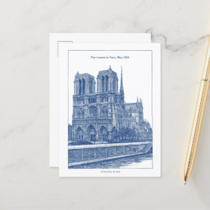 Personalised Elegant Blue Retro Notre Dame  Postcard