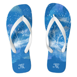 Personalised Elegant Blue & White Monogram Unisex Thongs