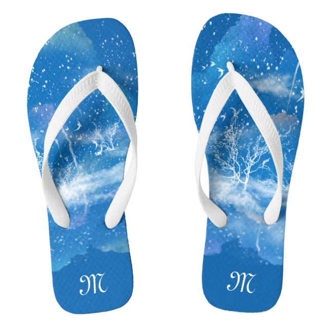 Personalised Elegant Blue & White Monogram Unisex Thongs (Footbed)