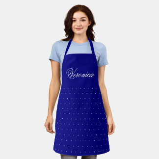 Personalised Elegant Blue, White Polka Dot Apron