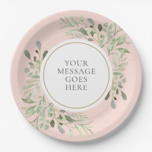 Personalised Elegant Blush Pink Gold Greenery Paper Plate