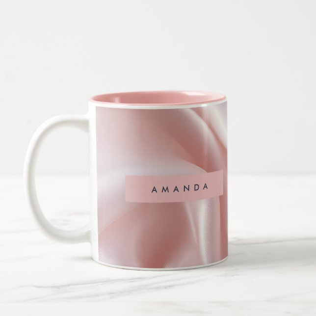 Personalised Elegant Blush Pink Satin Design Two-Tone Coffee Mug (Left)