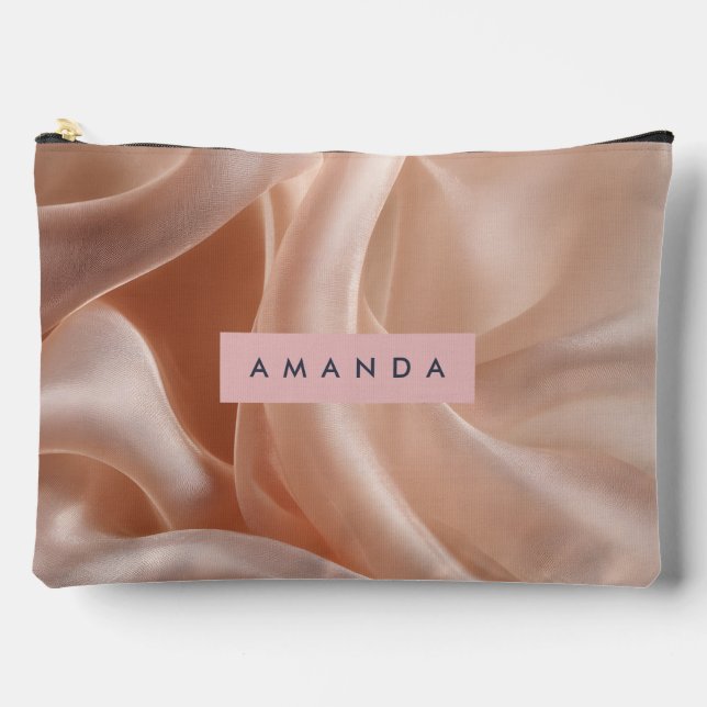 Personalised Elegant Blush Silk Texture Accessory Pouch (Front)