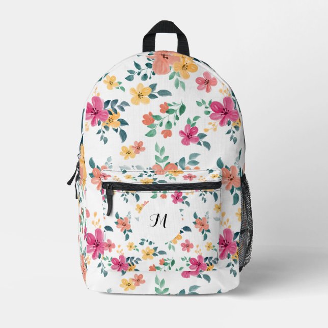 Personalised Elegant Boho Floral Wildflower Printed Backpack (Front)
