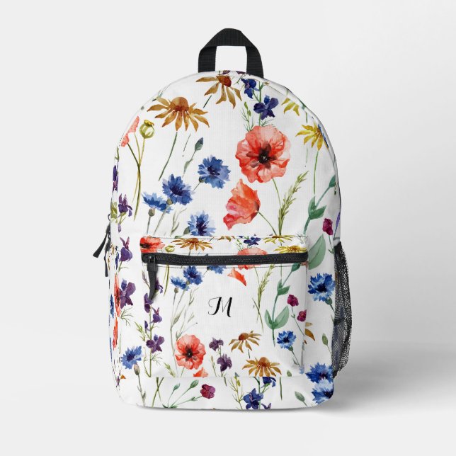 Personalised Elegant Boho Floral Wildflower Printed Backpack (Front)
