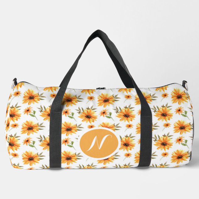 Personalised Elegant Boho Sunflower Wildflower Duffle Bag (Front)