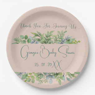 Personalised Elegant Botanical Baby Shower Paper Plate